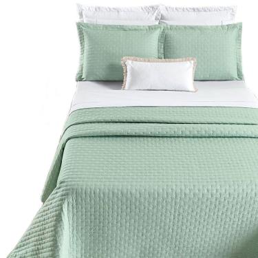 Imagem de Kit Cobre Leito Colcha Quality King 3 Peças Percale 200 Fios Bordado - Verde Menta