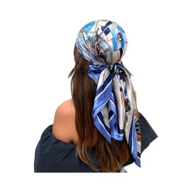 Imagem de Lenços Hijab De Seda Satinada Grandes Para Mulheres 90cmx90cm, Estampa
