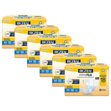 Imagem de Kit 6 Fraldas Geriátricas Bigfral Derma Plus M com 18un cada
