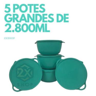 Imagem de Kit 5 Potes Plásticos Bowl 2800ml Grandes Herméticos Cozinha Organizad