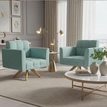 Imagem de Poltrona Sala Decorativa Kit 2 Elisa Giratória Castanho MA30 Cotelê Ex