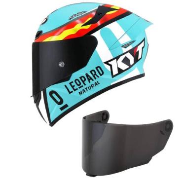 Imagem de Capacete KYT TT Course Jaume Masia Leopardo Azul Mais Viseira Fumê, 58