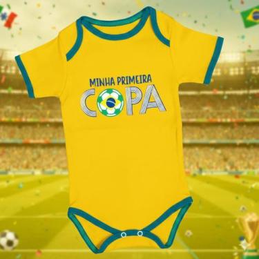 Imagem de Body Manga Curta Em Suedine para Bebê Minha Primeira Copa Amarelo Cor: