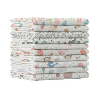 Imagem de Kit 10 Pano De Boca Fraldinha Luxo Estampada 35x35cm Comum Pacote 100%