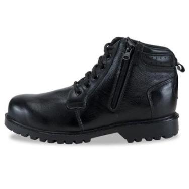Imagem de Coturno Bota Masculina Couro Cadarço e Ziper Calce Facil Com Puxador Traseiro Palmilha...