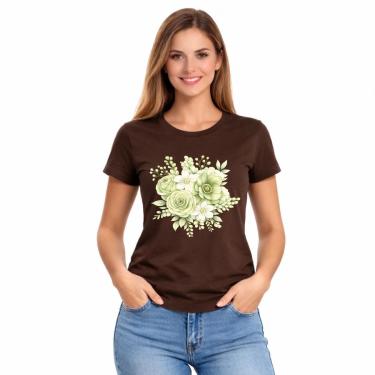 Imagem de Camiseta Feminina Flores Verde Estampa Delicada Moderna-Feminino