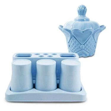 Imagem de Kit Pote Organizador Com Kit Banheiro 5 Peças Jacki Design Azul