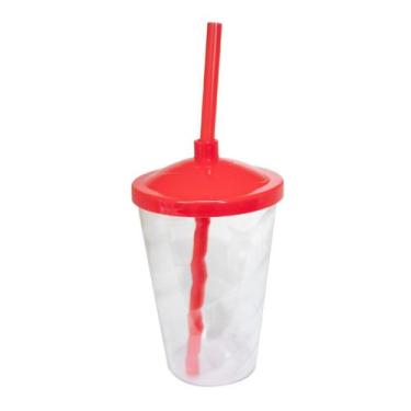 Imagem de 5 Copos Twister Com Tampa e Canudo Cristal Colorido 400ml - M&Ca Plást