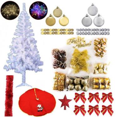 Imagem de Kit Árvore De Natal Branca 1,80m 320 Galhos 91 Itens Pisca Pisca Led 2