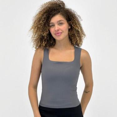 Imagem de Blusa Pacific Blue Regata Básica Canelada Feminina, P, Grafite