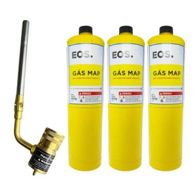 Imagem de Kit Solda Alumínio Maçarico Portátil + 3 Refil Gás Map 400g - TUNDRA A