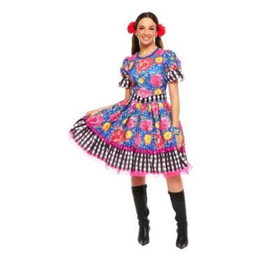 Imagem de Vestido Festa Junina Adulto Xadrez Quadrilha Luxo Premium, Guiomar, GG