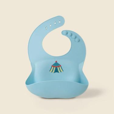 Imagem de Babador Circo Silicone Azul com Bolso Coletor Ajustável para Refeições Infantis Acasa