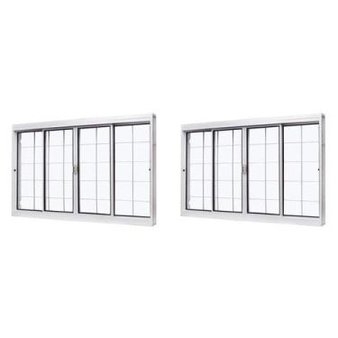 Imagem de Kit com 2 Janelas de Aço de Correr Central 100x120cm 4 Folhas com Grad