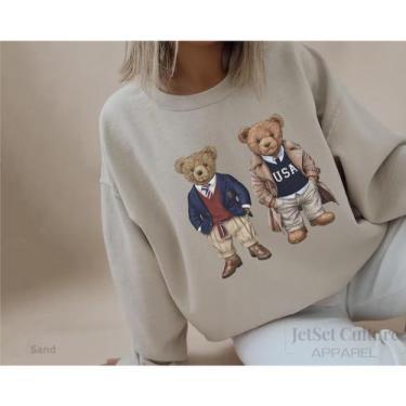 Imagem de Moletom Feminino Estampa Casal Urso Usa Blusa De Frio Suéter Bear Esta