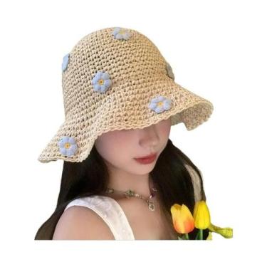 Imagem de Chapéu De Pescador De Palha Para Meninas Com Flor, Proteção Solar E La