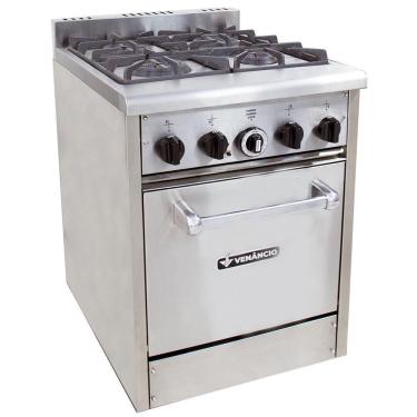 Imagem de Fogão Profissional com Forno Piso 4 Bocas Gás GLP Venâncio Don Bidone FDB4F Mesa Inox Acendimento Automático Inox