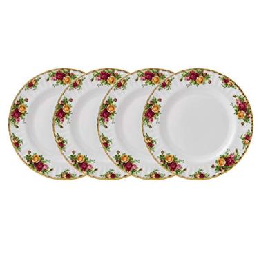Imagem de Royal Albert Pratos de jantar de 27 cm Old Country Roses 40034981, conjunto de 4 brancos, porcelana óssea, vários