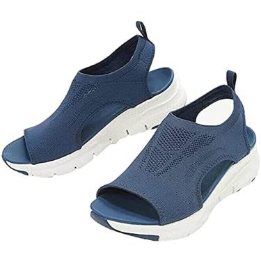 Imagem de Sandálias esportivas ortopédicas de verão laváveis com tira nas costas, confortáveis de malha grossa, boca de peixe, sandálias casuais de malha com sola macia (38, azul)