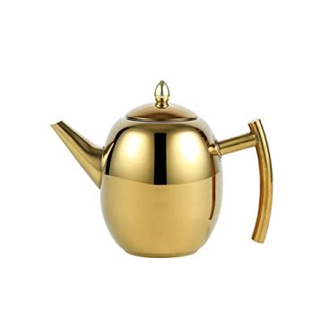 Imagem de OnePine Conjunto de bule de chá dourado de aço inoxidável com filtro de infusor removível e tampa, 1 L de grande capacidade para café e chá, pote difusor para chá solto, chá perfumado e café