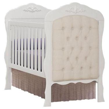 Imagem de Berço Mini Cama Americano Realeza Branco Capitone Camurça