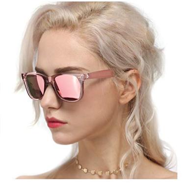 Imagem de Myiaur Óculos de sol clássicos para mulheres, lentes polarizadas para dirigir, antirreflexo, proteção UV, Armação rosa A1/Lente polarizada espelhada rosa, Medium