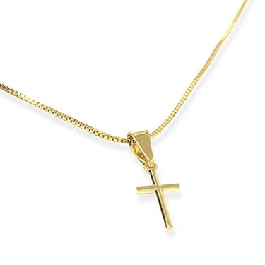 Imagem de Colar Cruz Crucifixo Corrente Dourado Feminino Pequeno Banhado A Ouro 18k Semijoia