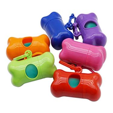 Imagem de InnoLife Conjunto de 6 dispensadores em forma de osso + 120 unidades de sacos de resíduos de animais de estimação, sacos de lixo de cães, sacos de cocô a granel em um rolo, saco de limpeza de cocô