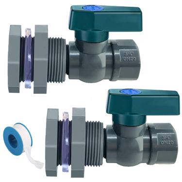 Imagem de Kit de torneira para jardim Yummiman, 2 unidades, PVC, Spigot, com válvula de drenagem de 3/4 polegada com encaixe de anteparo + fita de vedação
