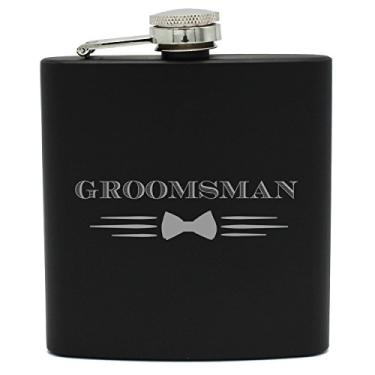 Imagem de Conjuntos de presente de laço para homens de laço para festa de despedida de solteiro, casamento, Preto, Groomsman, 6oz Flask Only
