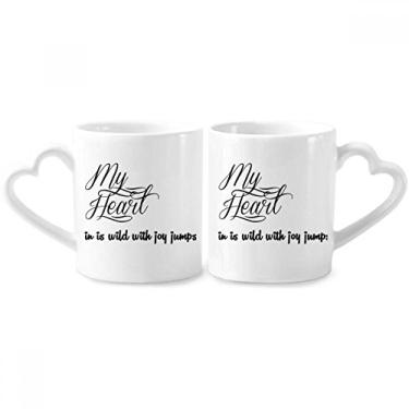 Imagem de Famous Poetry Quote My Heart Joy Conjunto de canecas de porcelana para casais, copo de cerâmica para amantes, alça de coração