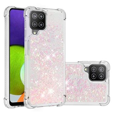 Imagem de Capa de celular Glitter Case para Samsung Galaxy A22 4G. Caso para mulheres meninas feminino sparkle líquido luxo flutuante moto rápido transparente macio Tpu. Capa de celular (Color : Pink heart)