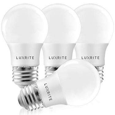Imagem de Luxrite Lâmpada A15 LED equivalente a 40W, 7W, 5000K (branco brilhante), 600 lúmens, classificação de luminária fechada, lâmpadas de ventilador de teto reguláveis, base média E26, listado pela UL - interno e externo (pacote com 4)