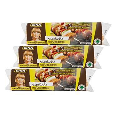 Imagem de Kit 3 Sacos de espetinho de madeira Gina 25 cm com 100 unidades para Churrasco Doces Crepes Artesanato Algodão Doce Marshmallow Kafta Queijo