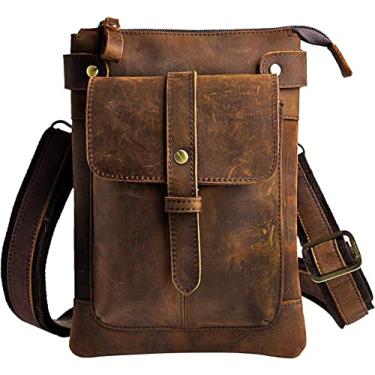 Imagem de Le'aokuu Bolsa masculina de couro genuíno com cintura pequena bolsa carteiro bolsa de ombro bolsa de cintura 8711, 8711 A-dark Brown, Medium