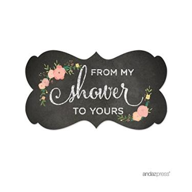 Imagem de Adesivos de etiqueta de pressão da Andaz, coração e armação elegante, Chalkboard Floral Fancy Frame