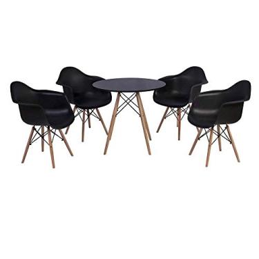 Imagem de Kit Mesa Eiffel Preta 80cm + 4 Cadeiras Charles Eames Wood - Daw - Com Braços - Design Preta