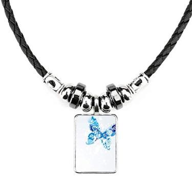 Imagem de DIYthinker Colar de borboleta azul celeste animal voando grafite joia torque corda de couro pingente