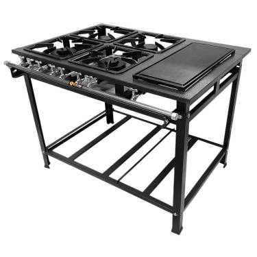Imagem de Fogão Industrial 4 Bocas P7 com Chapa Bifeteira Baixa Pressão 2QS 2QD Metalfour