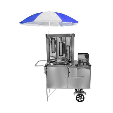 Imagem de Carrinho de Churrasco Grego Inox Guarda Sol e Rodas Maciças