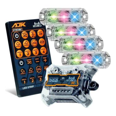 Imagem de Kit Strobo AJK RGB Rítmico 3.0 + 4 Faróis 6W