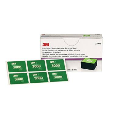 Imagem de 3M 33902 37 mm x 28 mm removedor de defeitos de tinta abrasivo 3000 retangular, caixa com 10 folhas