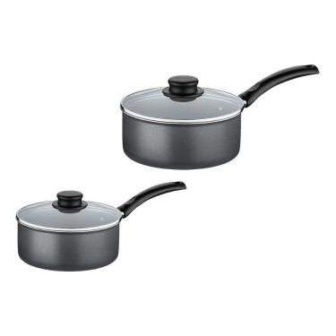 Imagem de Kit Com 2 Panelas Antiaderente Tampa De Vidro 16 Cm E 18 Cm Tramontina Turim Grafite