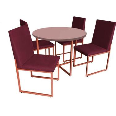 Imagem de Kit Mesa De Jantar Theo Com 4 Cadeiras Sttan Ferro Bronze Tampo Rose R