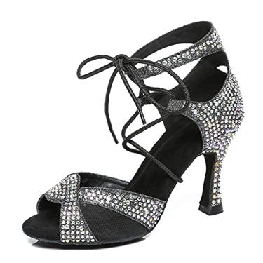 Imagem de Minishion Sapatos de dança de salão rinissões brilhantes L452, Preto/prata, 6.5