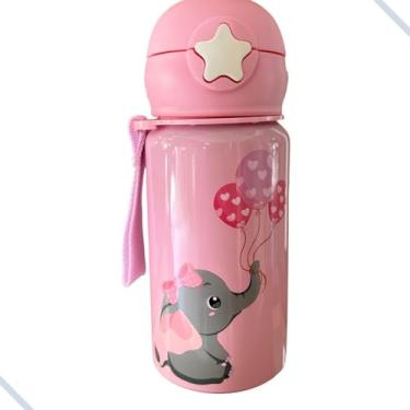 Imagem de Garrafa Garrafinha De Alumínio Infantil Antivazamento Com Canudo de Silicone (Rosa-Claro)