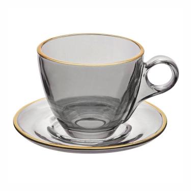 Imagem de Conjunto De Xícaras Para Chá Com Pires Em Cristal Menfis Com 8 Peças 170ml Haüskraft Âmbar