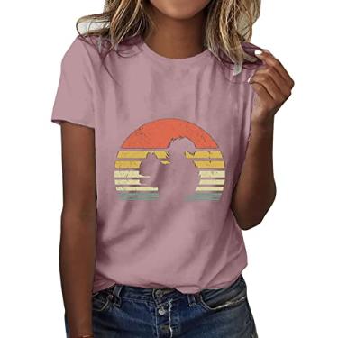 Imagem de Blusas femininas de verão grandes de manga curta com estampas para sair, blusas modernas de algodão, camisas boêmias, túnica para noite, rosa, P