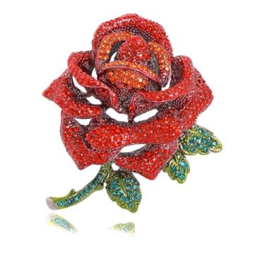 Imagem de Reizteko Broche de flor rosa premium para mulheres meninas vermelho azul strass cristal rosa broche grande flor lapela broche roupas chapéu bolsa acessórios casamento dia dos namorados Natal joias