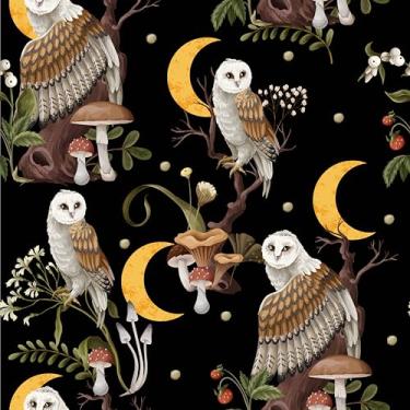 Imagem de COKCOKR Papel de parede para descascar e colar de cogumelo preto, 45 x 599 cm, papel de parede removível autoadesivo, corujas, flores, papel de contato, papel de parede de vinil decorativo à prova
